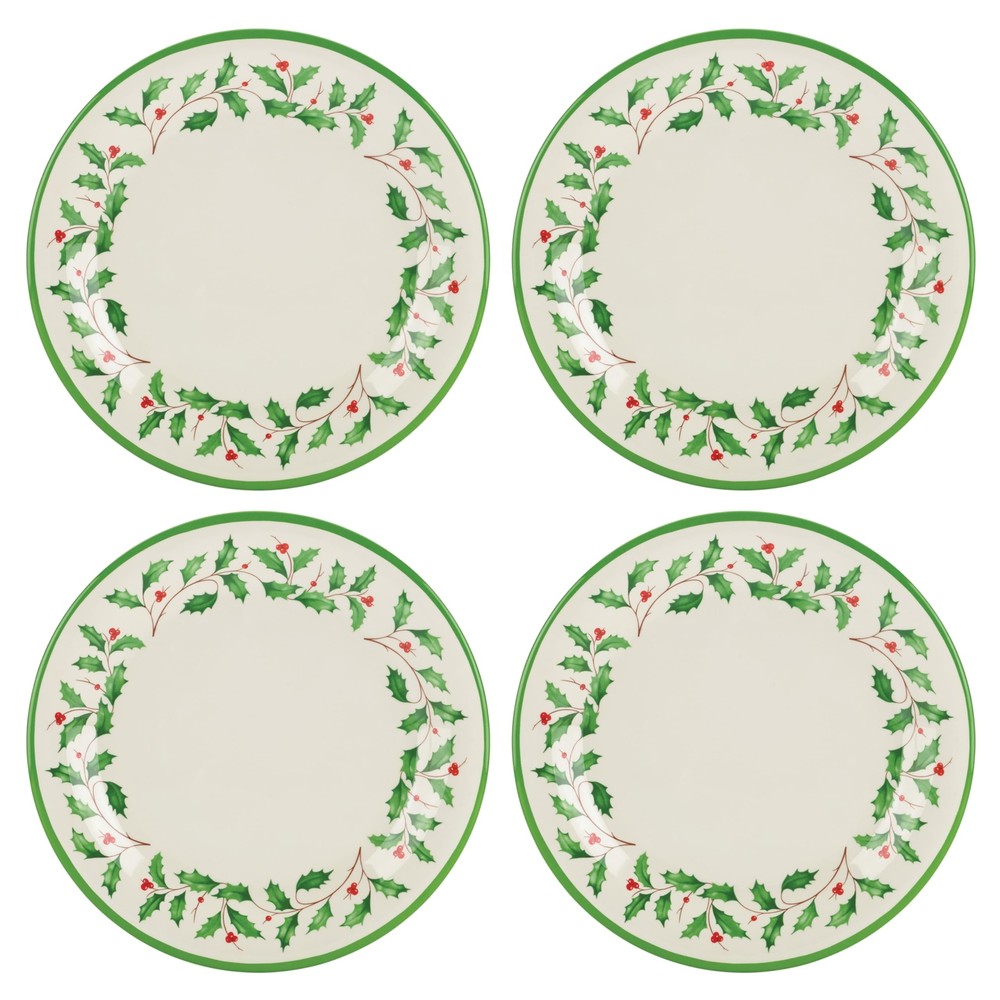 863669 Holiday 4-Piece Melamine Dinner Plate Set, Christmas Dinnerware, Hosting