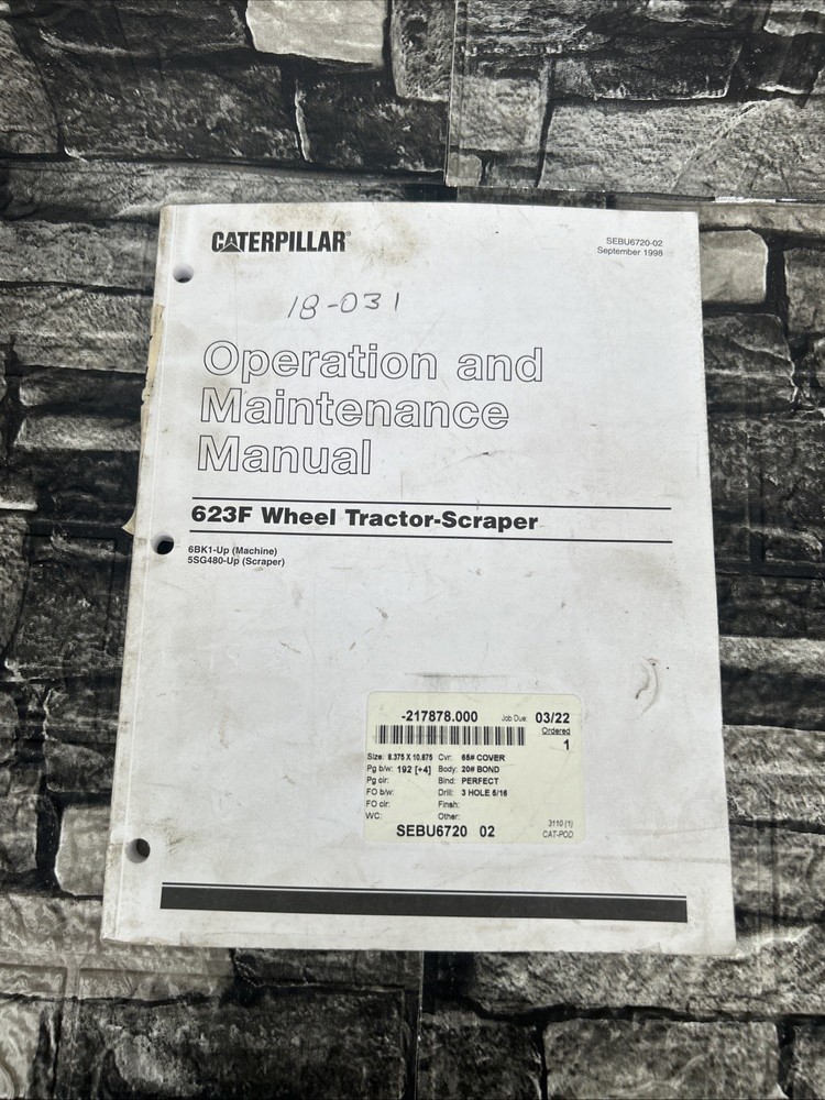 CAT 623F Wheel tractor Scraper Operation And Maintenance Manual SEBU6720-02