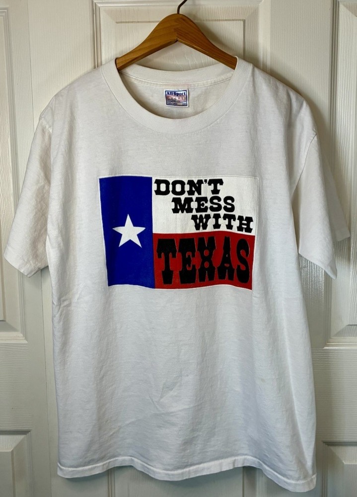 Vintage 90s Don’t Mess Texas AllSport Single Stitch USA L Flag Graphic Shirt Tee