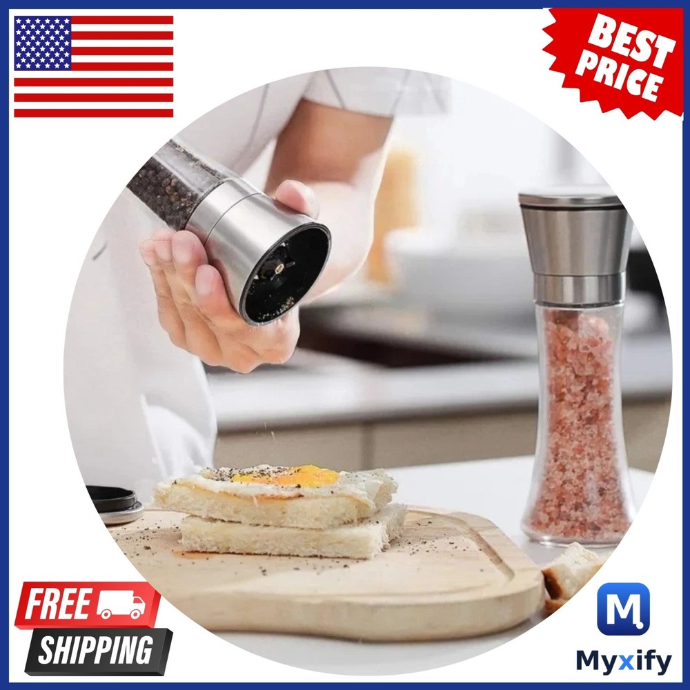 Premium Stainless Steel Salt and Pepper Grinder Shaker Mill Vintage Glass Bottle