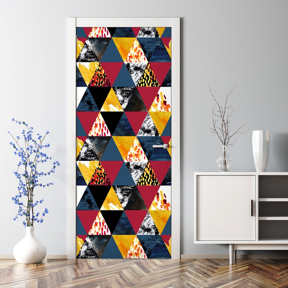 Autumn Watercolor Bubble-Free Door Sticker Blue and Orange Decal Photo