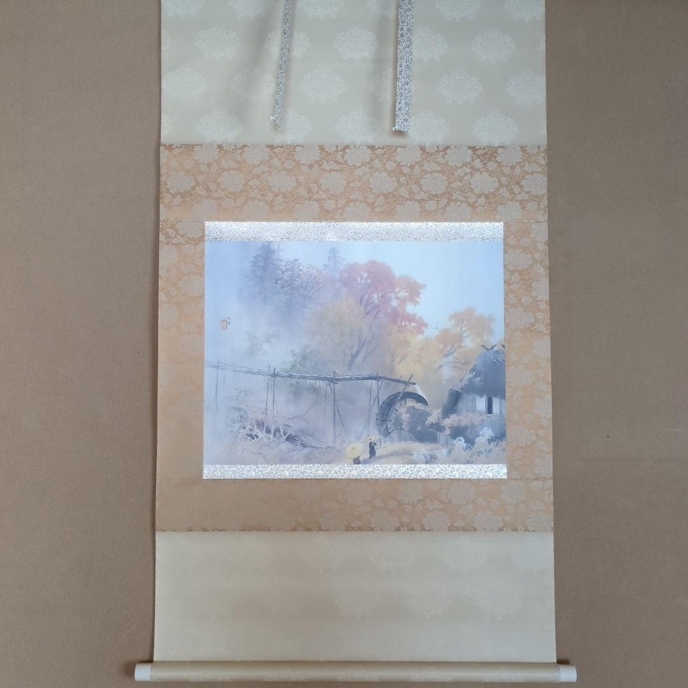 Kawai Gyokudo Waterwheel Autumn Leaves Hanging Scroll Traditional Japanese Art