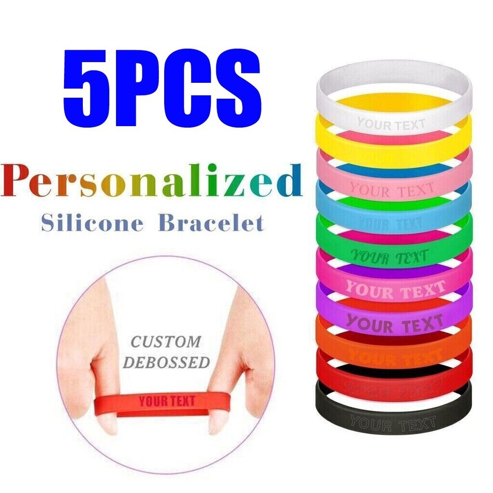 5PCS Custom Engraved Silicone Wristbands Personalized Rubber Bracelets Gifts