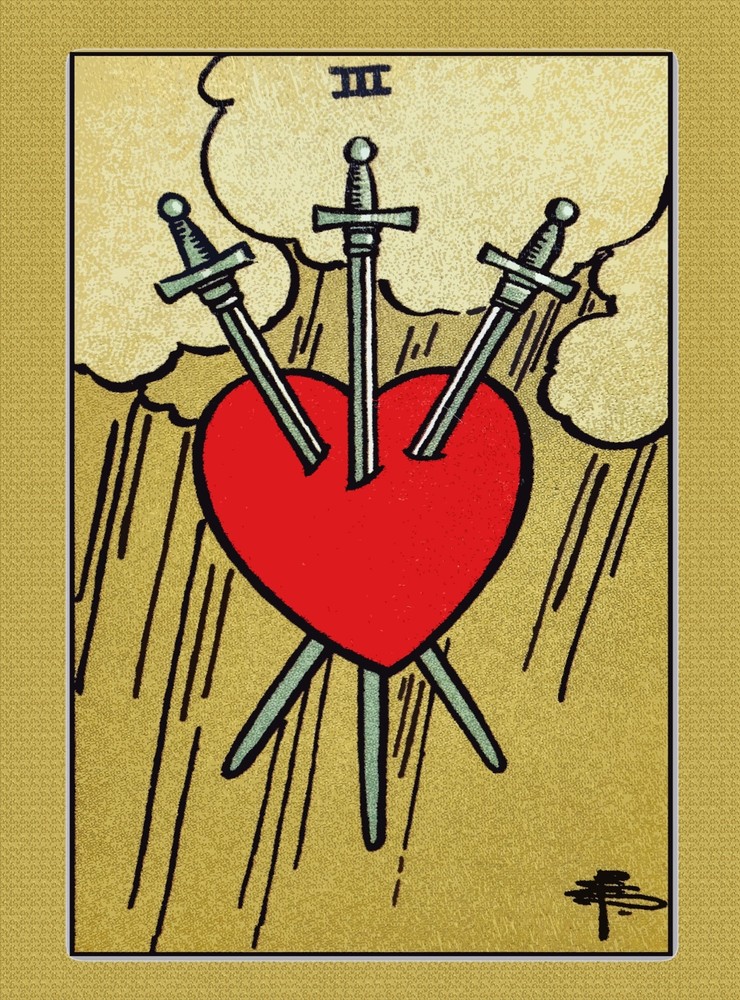 Vintage Tarot Three of Spades Heart Wall Art Poster 11396