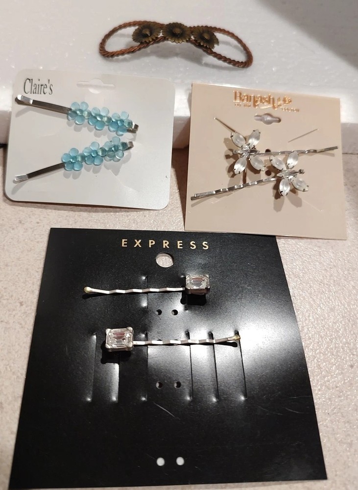 4 NWT Crystal Flower Hair Pins - Banash Cohoes Claires Express Lot