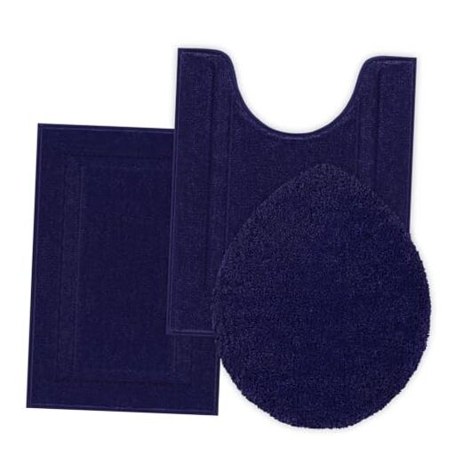 Microfiber Bathroom Rugs Set of 3 with Toilet Lid Cover Non Slip Washable