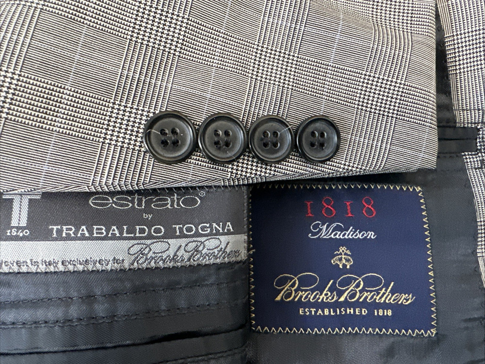 Brooks Brothers Plaid 42L 1818 Madison Estrato Trabaldo Togna Suit Jacket DEFECT