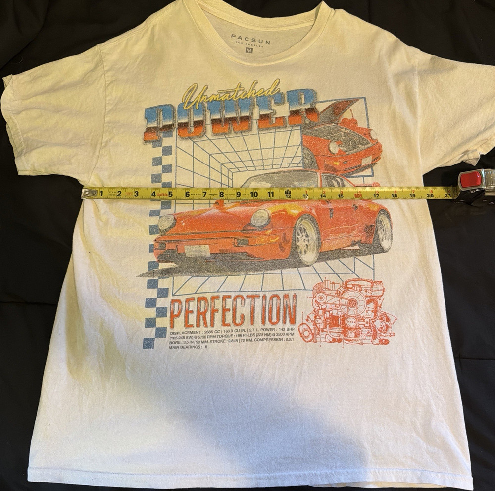 PacSun Men's White Car Graphic T-Shirt Size M Crew Neck Short Sleeve Cotton Knit