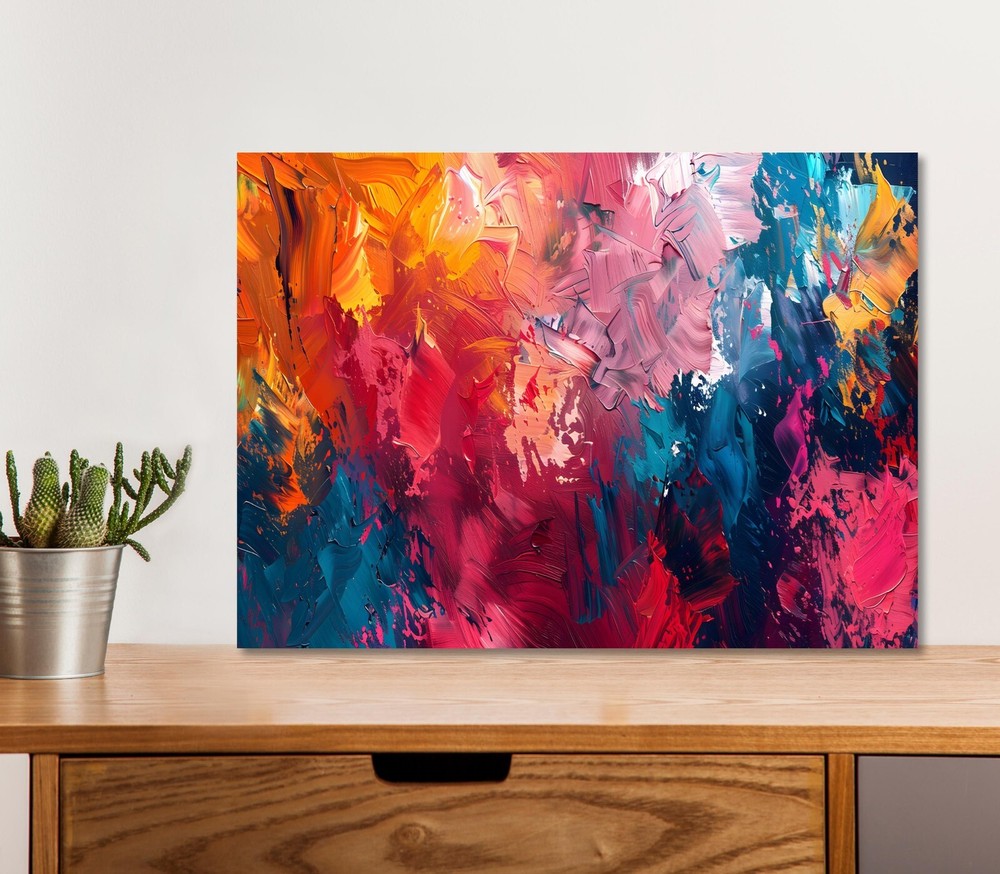 Colorful Abstract Oil Painting 5mm thick Plastic Poster Ready to Hang 60x45cm