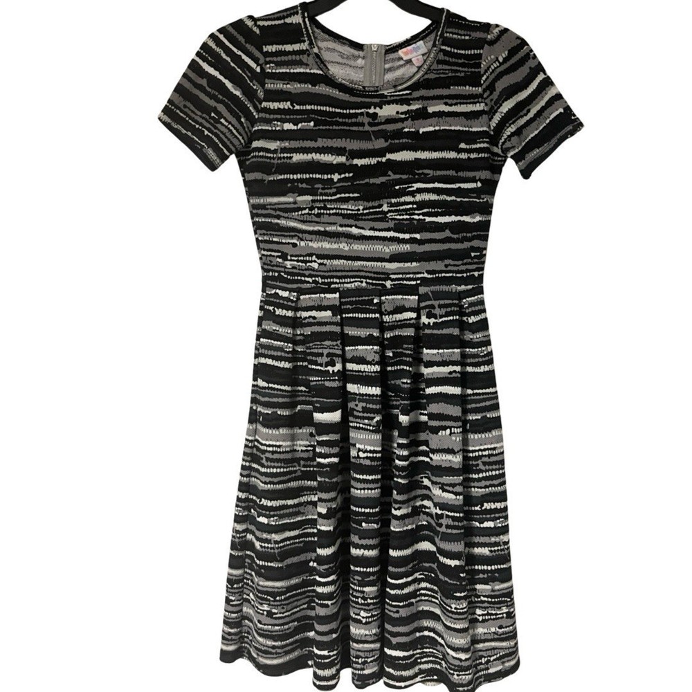 LuLaRoe Black and Gray Patterned Knee Length Dress, Women's Size Small