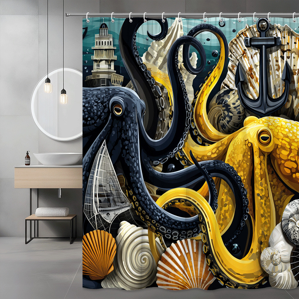Octopus Anchor Nautical Shower Curtain Ocean Graphic Print