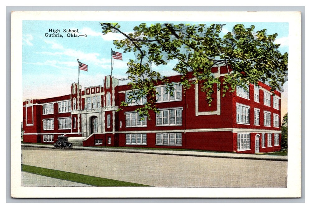 Guthrie Oklahoma High School Street View White Border Postcard