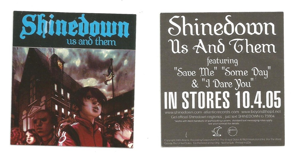 SHINEDOWN Rare VINTAGE 2005 PROMO Vinyl STICKER 3x3 for Us and them CD MINT USA