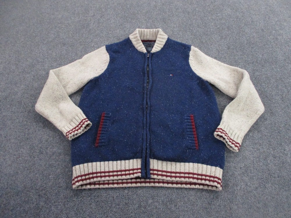 Tommy Hilfiger Men's Blue Wool Blend Colorblock Golf Sweater Jacket