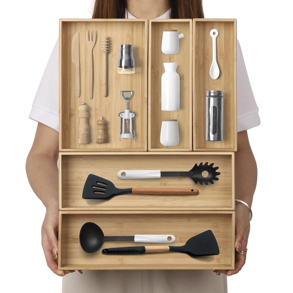 Stack Drawer Organizer Set of 5, Kitchen Utensil, Flatware&Silverware Organiz...