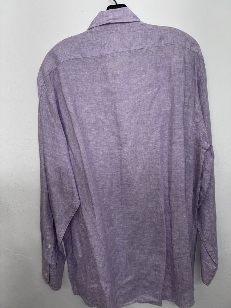 Ralph Lauren Purple Linen Solid Button-Up Shirt Mens L Spread Collar
