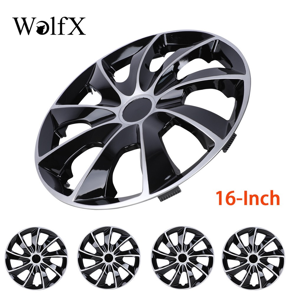 16 inch Set of 4 Wheel Covers Snap On Full Hub Cap For SUV R16 Tire Silver&Black