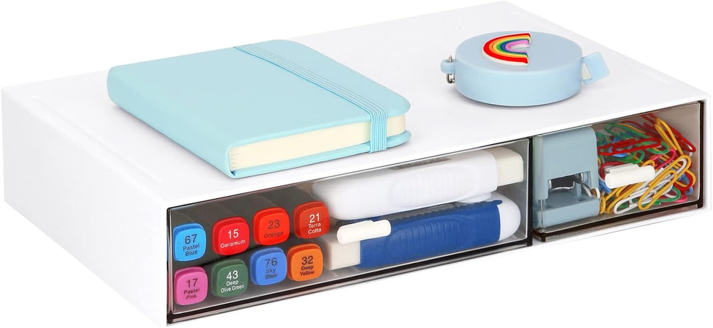 Stackable Desk Organizer, Plastic Storage Drawer for Office School Home Makeup,