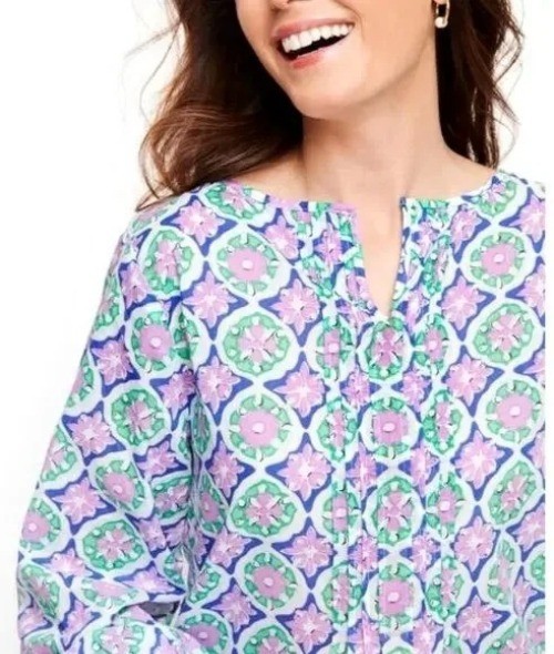 Talbots Plus Women's 3X Floral Tunic Blouse 3/4 Sleeve V Neck Spring Lightweight