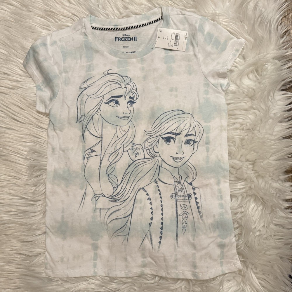 Disney Frozen II Shirt Girls 10/12 Blue Tie Dye Elsa Anna Graphic Tee Casual NEW