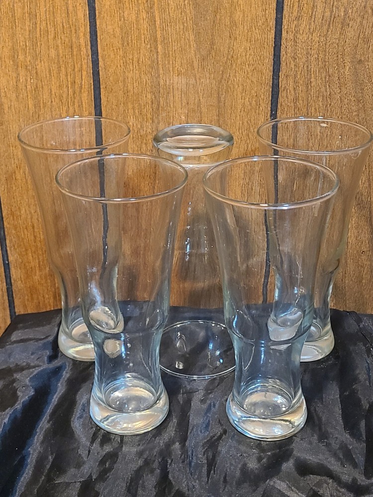 PILSNER BEER GLASSES - SET OF (5) FIVE CLEAR GLASS - 20 OZ - 7.5 INCHES TALL