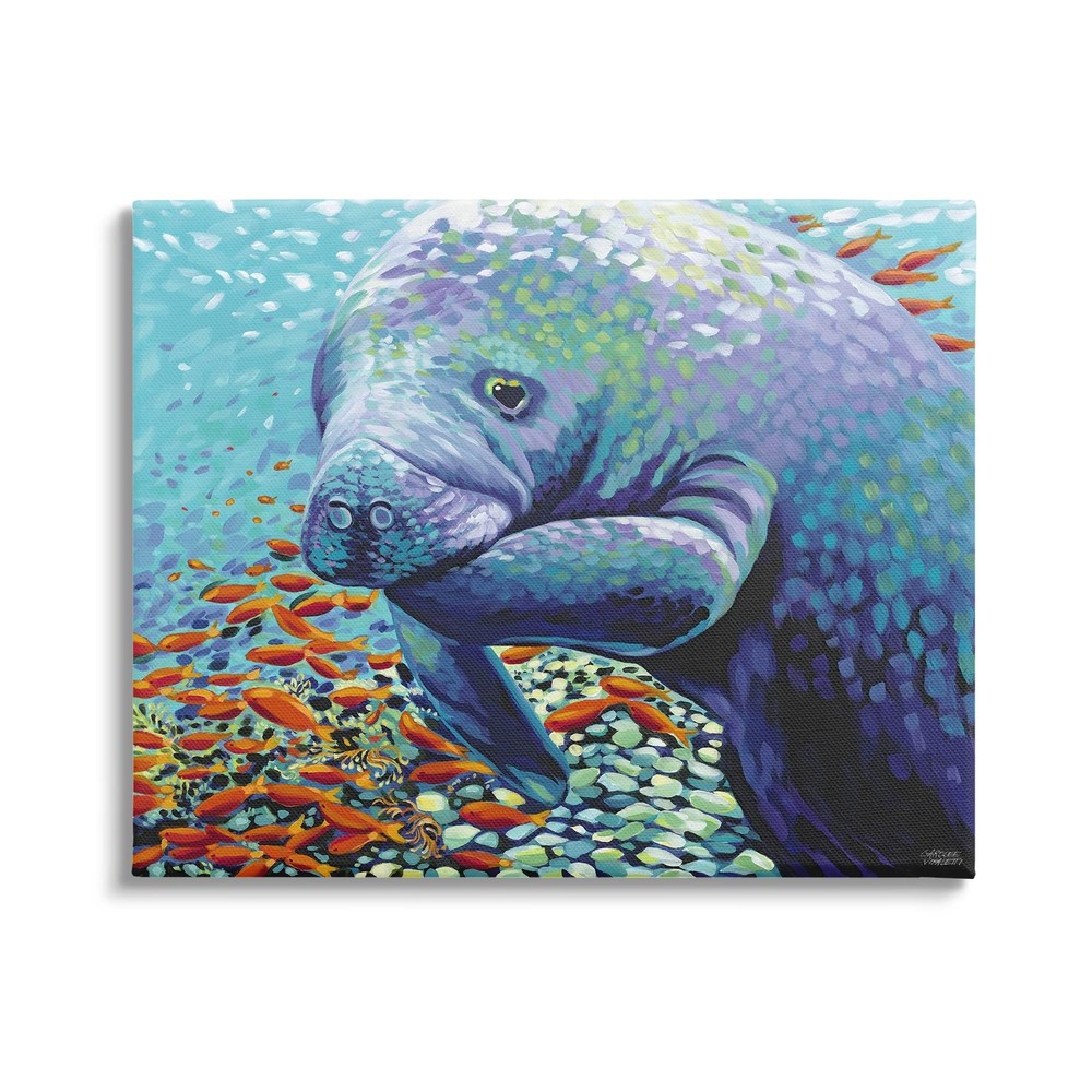 Stupell Industries Underwater Manatee Impressionist Canvas Wall Art, Design b...