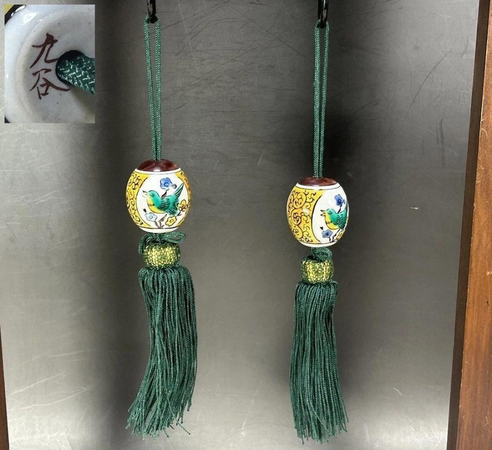 Kutani Ware Plum & Nightingale Hanging Scroll Flower Bird Spring Decor