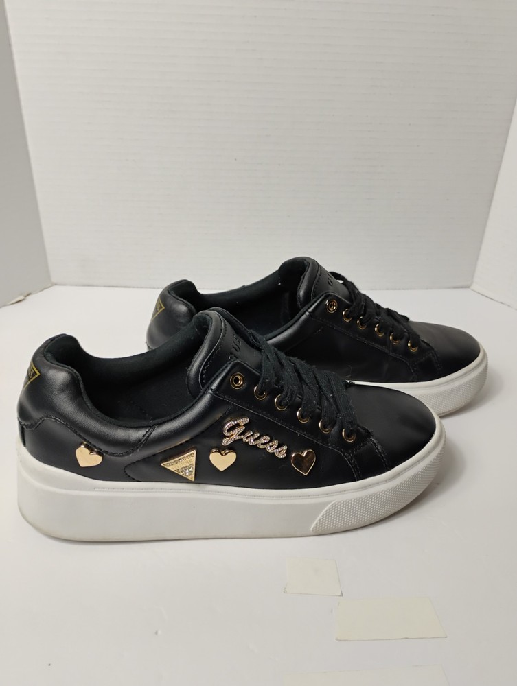GUESSwomen's Loven Sneakers Black/White/Gold, Size US 8.5M