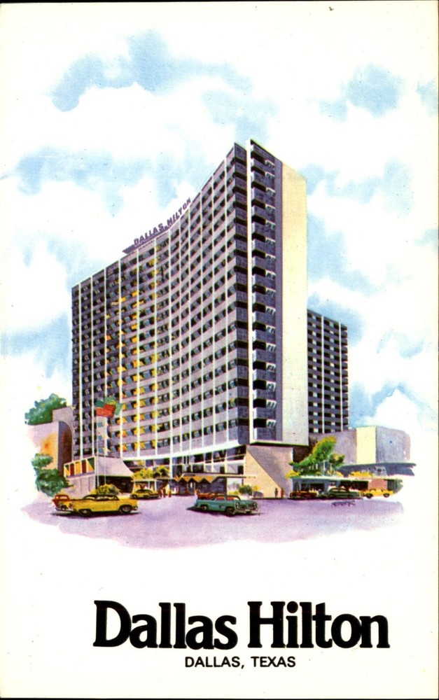 Dallas Hilton Hotel ~ artist rendering 1960s ~vintage Texas advertising postcard