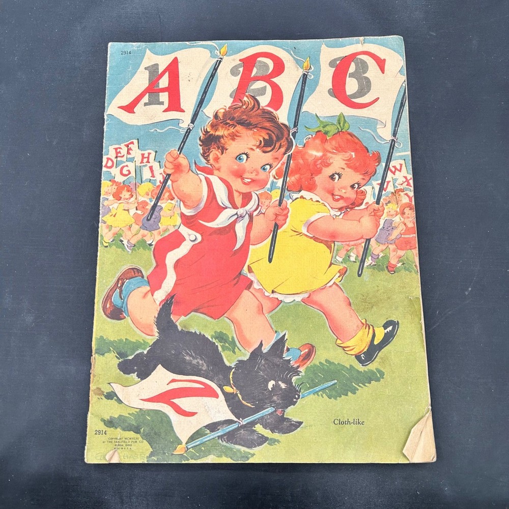 Vintage 1943 ABC Book Saalfield Cloth-like Illustrated Children's Book