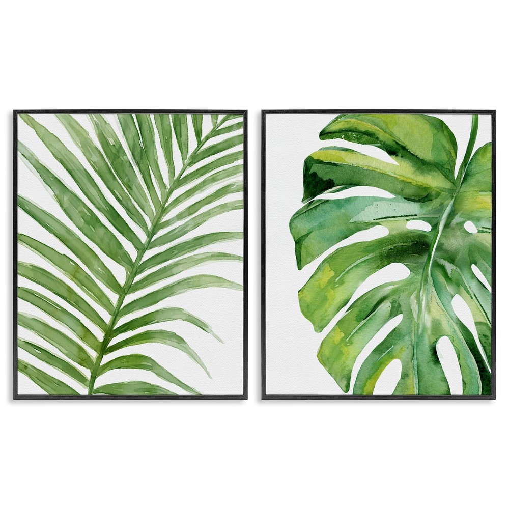 Stupell Industries Tropical Green Palms Minimal White Background Wall Art, 2p...
