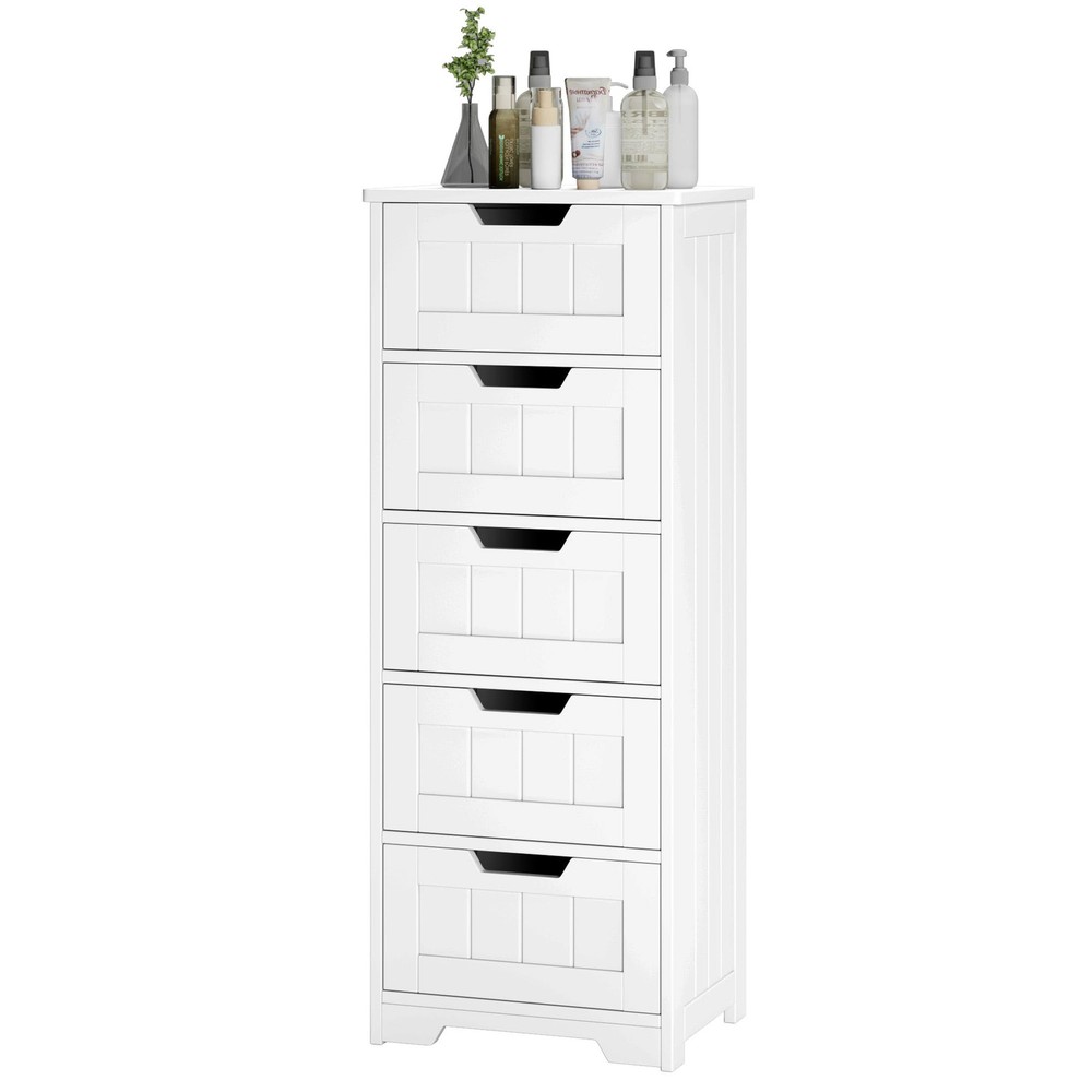 Bathroom Floor Cabinet with 5 Drawers, 11.8' x 15.7' x 40.1', Wooden Storage ...