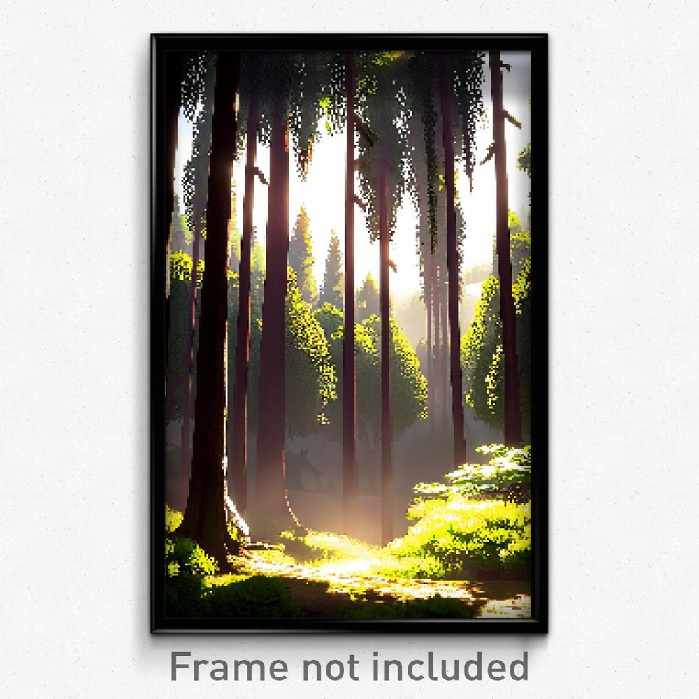 8 Bit Pixel Art Buzzing Forest Psychedelic Trippy Video Game Poster Print