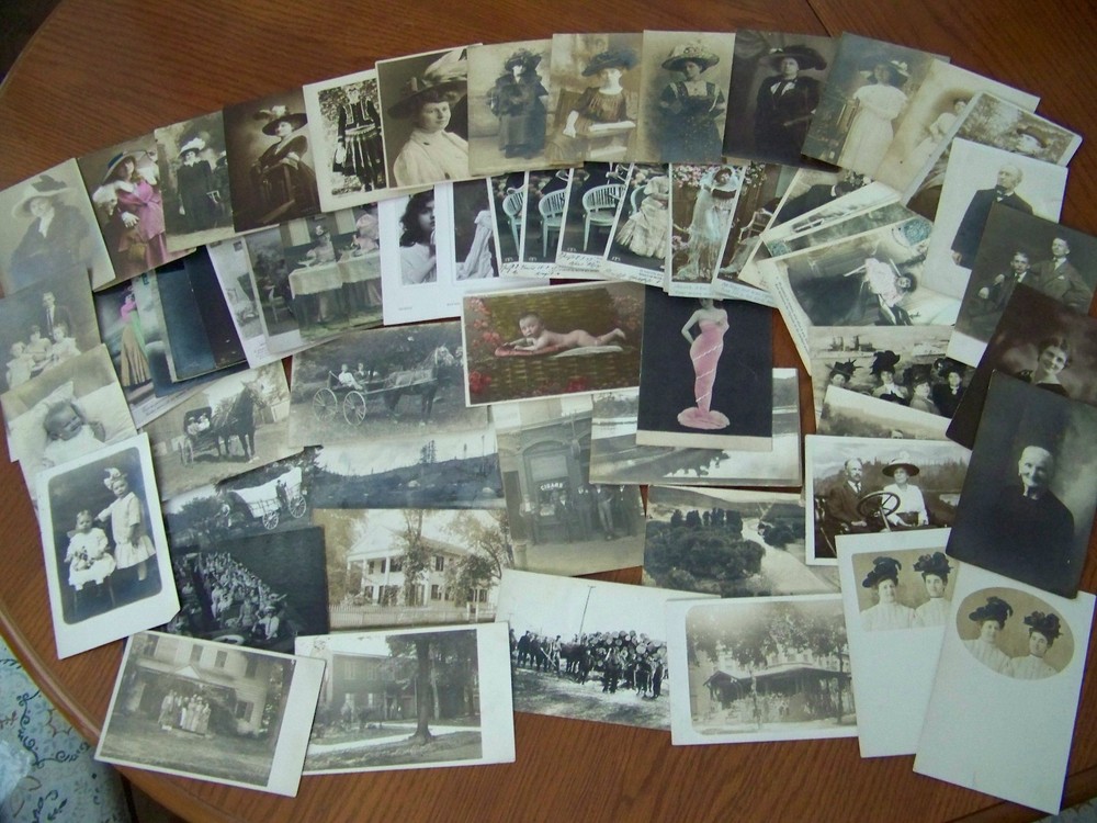 Postcard Lot RPPC Real Photo Early People Places Large Hats Awesome 61 Total