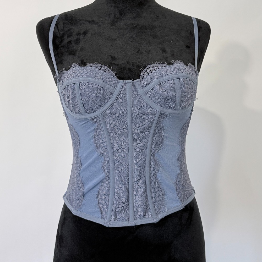 Out From Under Urban Outfitters Crop Lace Corset Bustier Top Small Blue Coquette