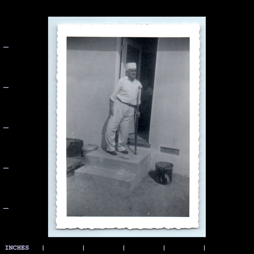 Old Vintage Photo MAN WITH CRUTCHES OUTSIDE BUILDING
