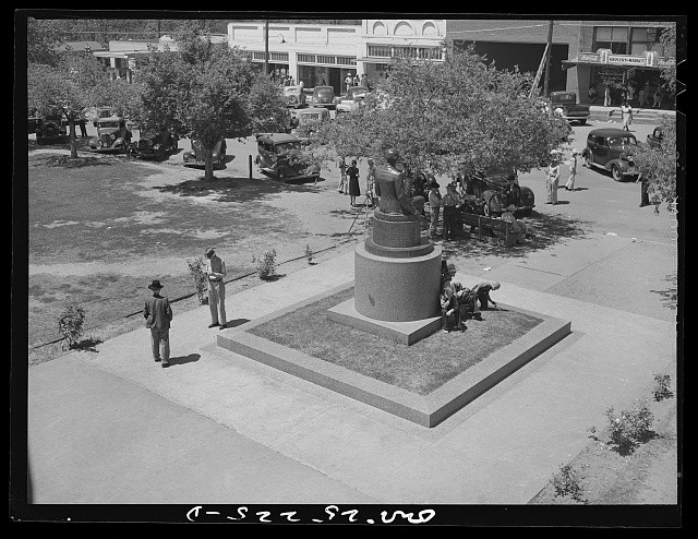 San Augustine Texas Courthouse Square Saturday Afternoon 1943 Crowd Cars Statue