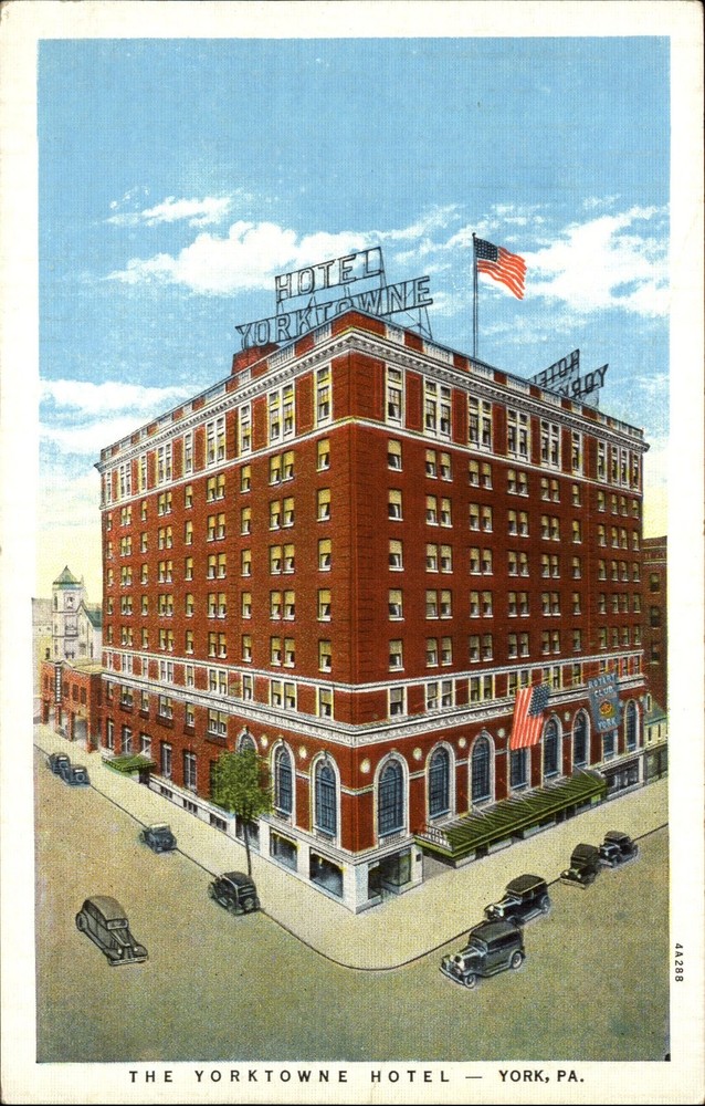 Yorktowne Hotel York Pennsylvania PA flag ~ 1930s vintage postcard