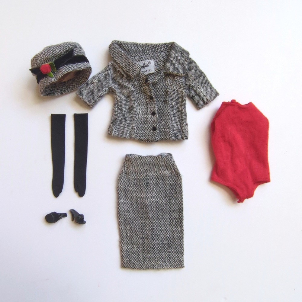 Vtg 60s Mattel Barbie Career Girl #954 Tweed Suit Outfit Black White COMPLETE