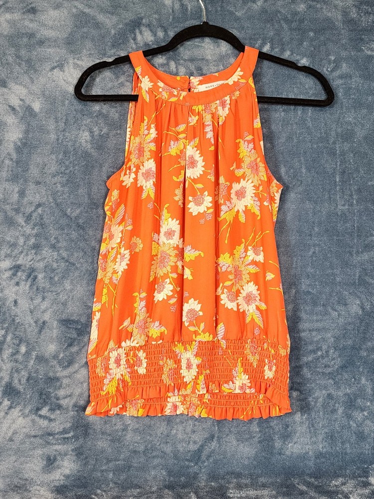Olive & Rose Orange Floral Blouse Womans Size Small