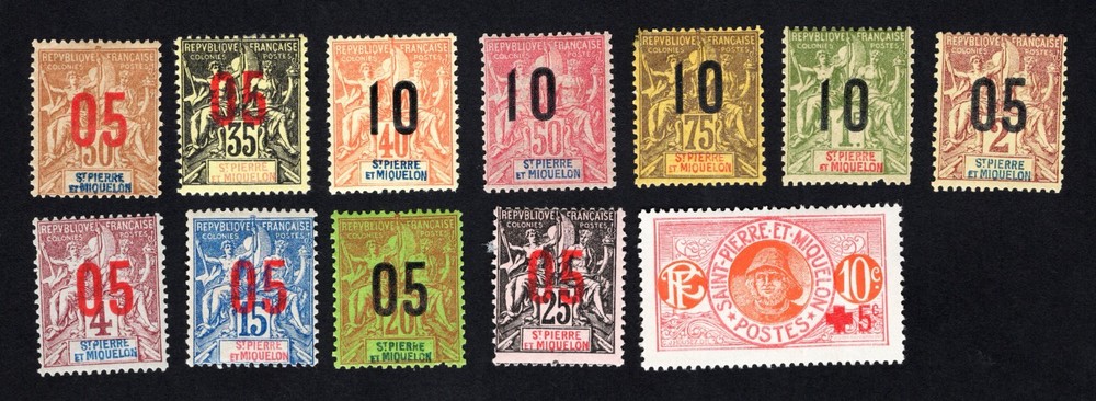 St Pierre and Miquelon 1912-15 set of stamps Mi# 90 I-101x MH CV=26.6$