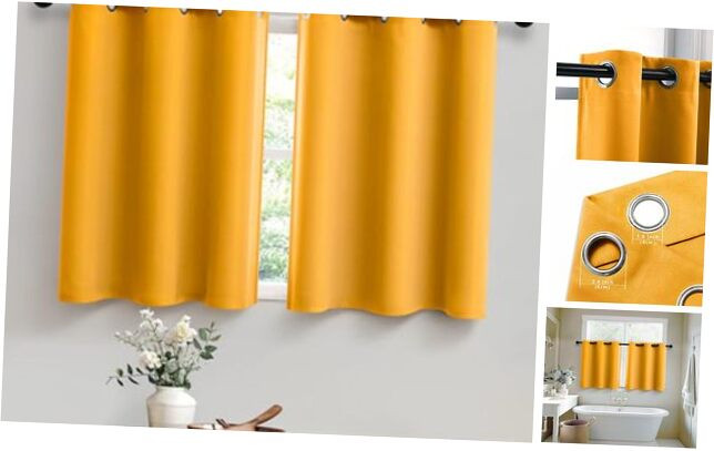Mustard Yellow Travel Blackout Curtains 24 Inch for Kitchen & Bedroom