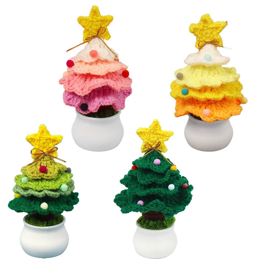 Crochet Christmas Tree Ornaments Handcrafted Decorative Tabletop Accent-image