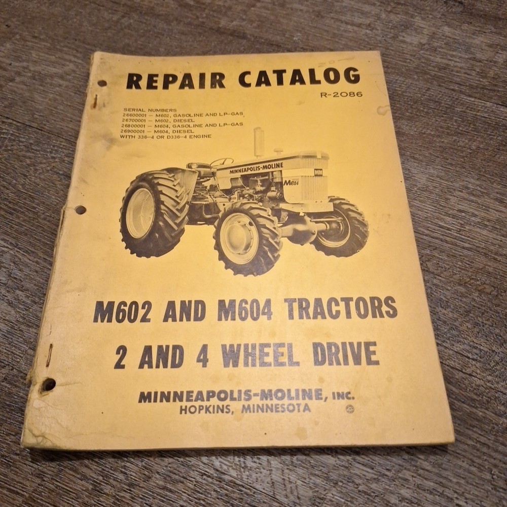Minneapolis-Moline M602 M604 Tractor Repair Parts Catalog Manual R-2086
