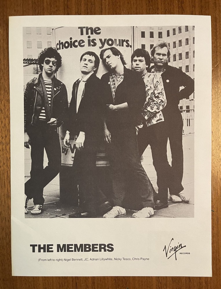 Vintage 8.5 x 11 Promotional Photo:  THE MEMBERS Chelsea Nightclub UK Punk 1979