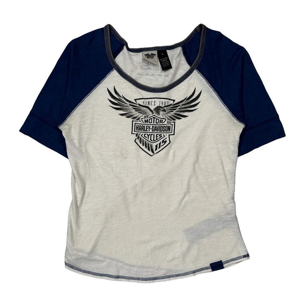 115 Years Anniversary Harley Davidson Graphic T-Shirt - Large Blue Cotton