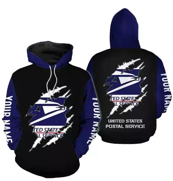 3D Printed Mens Postal Service Blu Hoodie Great new new