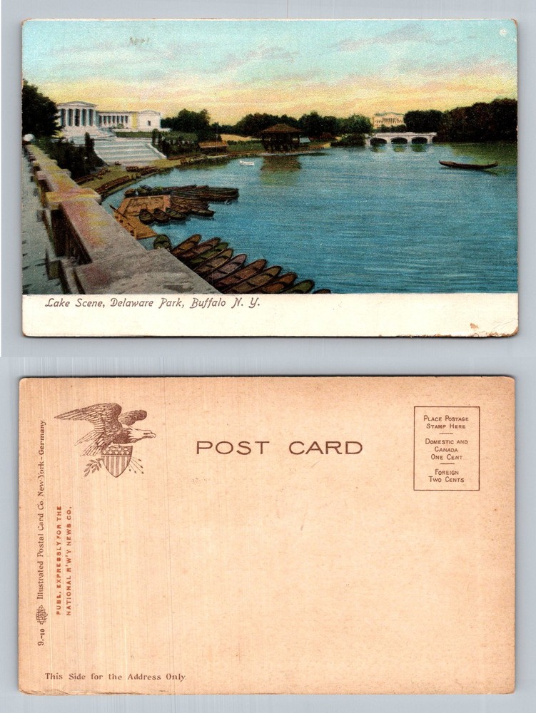 Buffalo, NY-New York, Delaware Park Lake Scene Boats Bridge Vintage Postcard