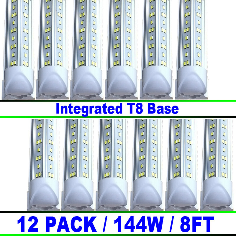 12PcS 8Ft LED Shop Light 144W T8 Linkable LED Light Fixture For Garage Warehouse
