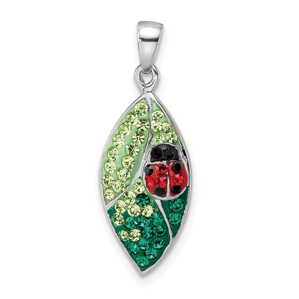 Sterling Silver Rhodium-plated Preciosa Crystal Leaf w/Ladybug Pendant 1.97gm